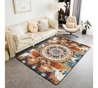 Manfei Tapis attrape-rêves pour enfants, tapis de sol d'intérieur aztèque, style tribal occidental, bohème pour filles et garçons, tapis d'entrée rustique à plumes de ferme, tapis antidérapant pour