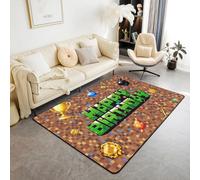 Manfei Tapis de jeu pixel pour enfants, tapis d'entrée pour jeux vidéo « Happy Birthday » pour filles et garçons, tapis antidérapant à carreaux géométriques, marron, décoration de canapé, salon, 152 x