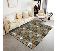 Manfei Tapis de sol antidérapant avec motif de grille patchwrok rétro pour enfants, adolescents et adultes, motif de pin, ours, cerf, 1,5 x 1,8 m