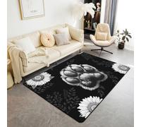 Manfei Tapis de sol d'intérieur à imprimé pattes d'ours, feuilles de tournesol, tapis d'entrée pour enfants, garçons et filles, tapis absorbant antidérapant et absorbant, 1,4 x 1,9 m (rectangulaire)