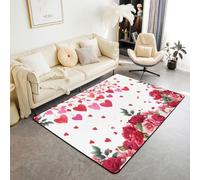 Manfei Tapis de sol d'intérieur à motif floral rose rouge pour la Saint-Valentin, décoration de chambre d'enfant, garçons et filles, tapis absorbant, antidérapant, motif aquarelle, cœurs, 1,8 x 1,2 m