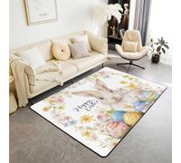 Manfei Tapis de sol d'intérieur à motif lapin mignon, motifs œufs colorés, fleurs aquarelles, tapis d'entrée pour enfants, garçons et filles, tapis antidérapant et absorbant sur le thème de Pâques