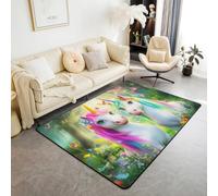 Manfei Tapis de sol d'intérieur antidérapant et absorbant sur le thème des animaux et fleurs, motif licorne, aquarelle, fleur, papillon - 1,4 x 1,9 m (rectangulaire)