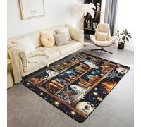 Manfei Tapis de sol d'intérieur antidérapant et absorbant sur le thème d'Halloween pour bibliothèque, motif galaxie, crâne et fantômes, 1,8 x 1,4 m (rectangulaire)