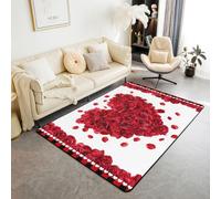 Manfei Tapis de sol d'intérieur avec fleurs rouges et cœurs pour décoration de chambre d'enfant, de garçons et de filles, tapis absorbant antidérapant sur le thème de la Saint-Valentin, 1,8 x 1,3 m