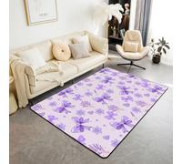 Manfei Tapis de sol d'intérieur avec nœuds violets, fleurs de lavande, nœud et nœud pour décoration de chambre d'enfant, de garçons et de filles, tapis absorbant, antidérapant, à thème princesse, 1,8