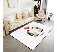 Manfei Tapis de sol d'intérieur pour enfants avec motifs de pingouins et cœurs d'amour aquarelle, tapis d'entrée pour filles et garçons, tapis antidérapant romantique pour la Saint-Valentin, noir
