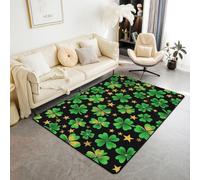 Manfei Tapis de sol d'intérieur vert trèfle porte-bonheur, étoile dorée, tapis d'entrée pour enfants, garçons et filles, tapis absorbant antidérapant et absorbant pour la Saint-Patrick, 1,8 x 1,4 m