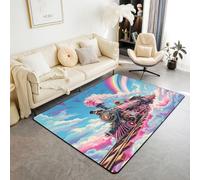 Manfei Tapis de sol doux et confortable pour salon, chambre à coucher, motif train à vapeur, locomotive à vapeur - tapis décoratif pour chambre à coucher - Bleu et rose - 0,9 x 12,7 cm
