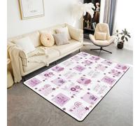 Manfei Tapis de sol princesse avec motif château de dessin animé, papillon, arc-en-ciel, tapis de sol d'intérieur pour décoration de chambre d'enfant et de fille, motif quadrillage violet, tapis