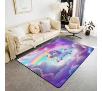 Manfei Tapis décoratif d'intérieur avec motif licorne de dessin animé, 1,5 x 1,8 m, animal de conte de fées qui ne perd pas ses poils pour chambre à coucher, salle de jeux, table de chevet, tapis de