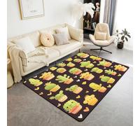 Manfei Tapis décoratif motif cactus de dessin animé, jolis cœurs d'amour, tapis pour salon, chambre à coucher, plantes vertes tropicales, tapis vert et jaune, 1,5 x 1,8 m