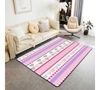 Manfei Tapis d'intérieur à motif de cœurs mignons et géométriques à rayures pour décoration de chambre d'enfant ou de fille, tapis d'entrée antidérapant, absorbant, rose, vert, violet, 1,4 x 1,9 m