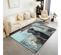 Manfei Tapis d'intérieur à motif marguerites blanches - Tapis d'entrée pour enfants, garçons et filles - Tapis rustique en bois bleu antidérapant et absorbant - 1,4 x 1,1 m (rectangulaire)