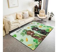 Manfei Tapis d'intérieur antidérapant et absorbant pour décoration de chambre d'enfant, motif trèfle porte-bonheur, feuille dorée, 1,4 x 1,9 m (rectangulaire)