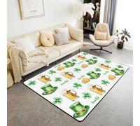 Manfei Tapis d'intérieur antidérapant et absorbant pour la Saint-Patrick, motif trèfle porte-bonheur, pièces dorées, décoration de chambre d'enfants, garçons et filles, 1,4 x 1,9 m (rectangulaire)