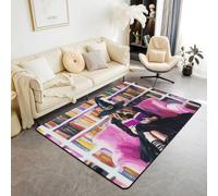 Manfei Tapis d'intérieur antidérapant et absorbant sur le thème de l'Halloween, motif sorcière, bibliothèque dessin animé, 1,4 x 1,9 m (rectangulaire)