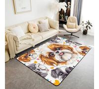 Manfei Tapis d'intérieur antidérapant et absorbant sur le thème des animaux de dessin animé pour enfants, garçons et filles, motif animaux mignons, aquarelle, cœurs, étoiles, 1,8 x 1,2 m