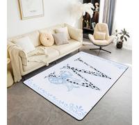 Manfei Tapis d'intérieur avec nœud bleu, lettre W, motif léopard, tapis d'entrée pour décoration de chambre de garçons et de filles, tapis antidérapant et absorbant, 1,4 x 1,1 m (rectangulaire)