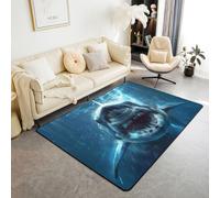 Manfei Tapis d'intérieur sur le thème des animaux marins, tapis d'entrée pour enfants, garçons et filles, tapis antidérapant et absorbant, motif requin sous-marin, 1,4 x 1,9 m (rectangulaire)