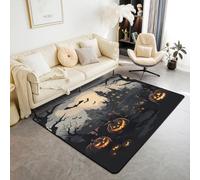 Manfei Tapis d'intérieur sur le thème d'Halloween, chauves-souris château noir, tapis de sol d'intérieur pour décoration de chambre d'enfants, garçons et filles, tapis antidérapant et absorbant, motif