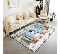 Manfei Tapis Merry Christmas - Joli bonhomme de neige, moineau, écureuil - Tapis de sol d'intérieur pour enfants, garçons et filles - Décoration de chambre - Tapis antidérapant et absorbant - 1,8 x