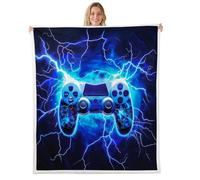 Manfei Vedio Couverture pelucheuse pour enfants, motif manette de jeu, boutons d'action de console moderne pour filles et garçons, couverture pelucheuse bleue, taille double (152,4 x 203,2 cm)