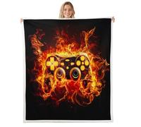 Manfei Vedio Couverture pelucheuse pour enfants, motif manette de jeu, boutons d'action de console moderne pour filles et garçons, couverture pelucheuse bleue, grand lit (228,6 x 228,6 cm)