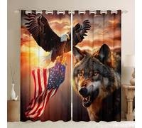Manfei Wild Wolf Lot de 2 rideaux de fenêtre pour enfants, motif aigle volant, drapeau américain, rideaux de fenêtre sur le thème des animaux pour garçons, adolescents et adultes, décoration de