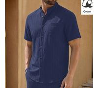 Manfini Mondo Mio Ensemble de 2 pièces de chemises décontractées à col montant, coupe slim, manches courtes, style modeste pour hommes, convient pour le port quotidien, les vacances à la plage, bleu m