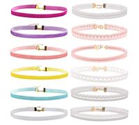 Manfnee 12Pcs Collier Ras du Cou en Velours Gothique Choker de Dentelle avec Tatouage Lolita Femme