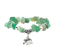 Manfnee Bracelet à Breloque d'éléphant Aventurine Verte Pierre Naturelle Irrégulière Femme Elastique