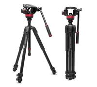 Manfrotto 055 Trépied Vidéo Rotule Vidéo Fluide 502, Aluminium, Système Trépied Professionnel Robuste, Colonne Mise à Niveau, Verrouillage Leviers, Pied Photo, Appareil Reflex/Hybride, Caméscopes