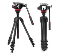 Manfrotto 055 Trépied Vidéo Rotule Vidéo Fluide 502, Fibre Carbone, Système Trépied Professionnel Robuste, Colonne Mise à Niveau, Verrouillage Leviers, Pied Photo, Appareil Reflex/Hybride, Caméscopes