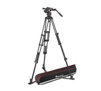 Manfrotto MVK612TWINMA Rotule Vidéo Fluide 612 avec Trépied Aluminium à Double Tube et Entretoise Mi-Hauteur pour Appareils Reflex ou Hybrides et Caméras Vidéo - Charge Admissible 14 kg