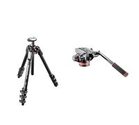 Manfrotto Trépied à 4 Parties en Fibre de Carbone & Rotule Video pour Trépied avec Base Plate et Levier Fixe, pour Stabilisateur Téléphone, Support Smartphone, Bras Magique, Vlog, Diffusion en Direct