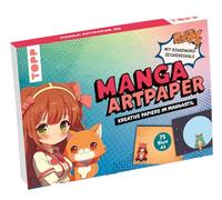 Manga Art Paper au format A5. Avec école de dessin Soundword. 75 papiers à motifs (DIN A6, 220 g/m²), en 25 designs, 16 pages de cours de dessin Soundword, couverture souple