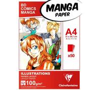 Clairefontaine Bloc collé 94042C Papier Manga et Illustration A4 50 feuilles 100g Blanc extra lisse