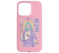 Manga chrétien Jésus Sacré Cœur Kawaii Anime Rose Pastel Coque pour iPhone 15 Pro Max