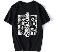 Manga Rurouni Kenshin T Shirt Men Cotton Himura Kenshin Meiji Swordsman Samurai X Tee Tops Short-Sleeve T-Shirt Harajuku Black Manches Courtes(X-Large)