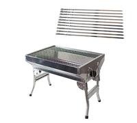 Mangal Pêcheur inoxydable avec pieds pliants + 10 brochettes / acier inoxydable, barbecue au charbon de bois, portable, compact, barbecue