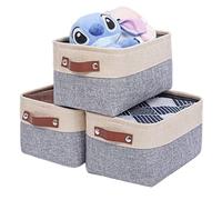 Mangata angata Boîte de Rangement Pliable en Tissu avec Les poignées, Lot de 3 Panier de Rangement pour sous-vètements, Soutien-Gorges, Chaussettes (Gris/beige, Large)