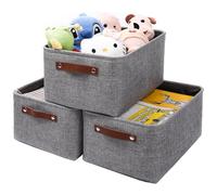 Mangata Boîte de Rangement Pliable en Tissu avec Les poignées, Lot de 3 Panier de Rangement pour Vêtements, Livres, Cosmétiques, Jouets (Gris, Large)