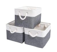 Mangata Boite de Rangement Tissu Grand, Panier Rangement rectangulaire Dressing avec poignée pour Jouets, Armoire (Set of 3, Pliable, Gris Froid/Blanc)