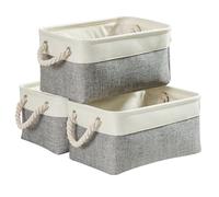 Mangata Boite de Rangement Tissu Grand, Panier Rangement rectangulaire Dressing avec poignée pour Jouets, Armoire (Set of 3, Pliable, Gris Blanc)