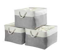 Mangata Boite de Rangement Tissu Grand, Panier Rangement rectangulaire Dressing avec poignée pour Jouets, Armoire (Set of 3, Pliable,XXL, Gris Blanc)