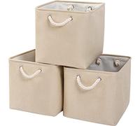 Mangata Boîtes de Rangement,(33x38x33cm) Grandes Paniers de Rangement pliable en toile avec poignées en corde Pour Vêtements/étagère (Beige, 33x38x33cm/3Pack)