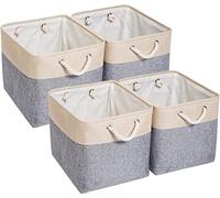 Mangata Boîtes de Rangement,(33x38x33cm) Grandes Paniers de Rangement pliable en toile avec poignées en corde Pour Vêtements / étagère Compatible avec(Gris/Beige, Lot de 4)