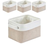 Mangata Boîtes de Rangement 4Pcs en Tissu Panier de Rangement en Toile avec Poignées pour Étagères Vêtements Jouets (Pliable, Blanc Kaki Clair, Petit)