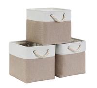 Mangata Boîtes de rangement Cube 30x30x30cm, Kaki Clair Blanc, 3Pcs